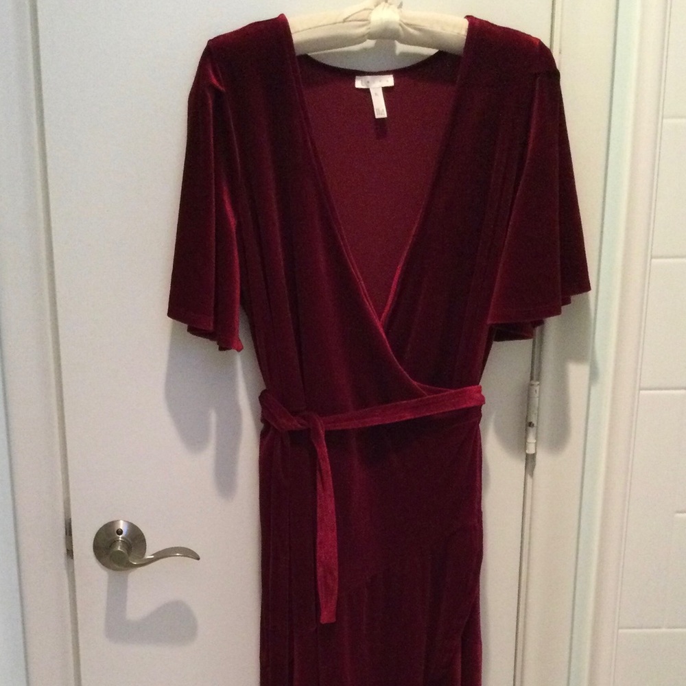 Burgundy velvet midi wrap dress